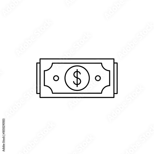 Minimalist Line Drawing of Currency Banknote for Financial and Business Themes