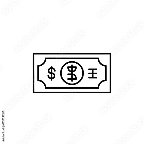 Minimalist Line Drawing of Currency Bill with Symbols for Financial Concepts