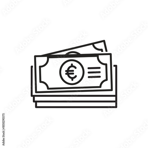 Minimalistic Line Drawing of Euro Banknotes, Icon for Financial Transactions