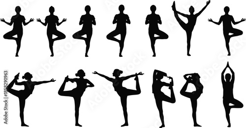 Various yoga poses for balance and flexibility