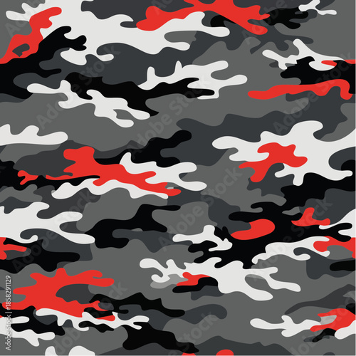 Seamless fashion dark gray and red hunting camo pattern vector