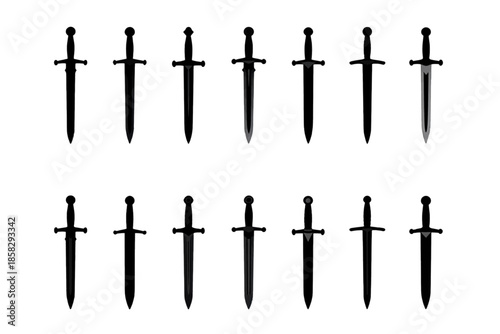 Collection of medieval daggers in varied designs.