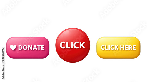 Colorful buttons with donate and click here text