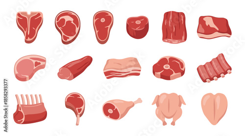 Assorted Raw Meat Cuts and Offal.