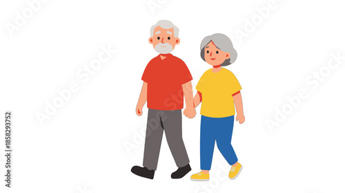 Elderly couple holding hands and walking together