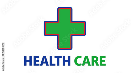 Green Medical Cross with Health Care Text