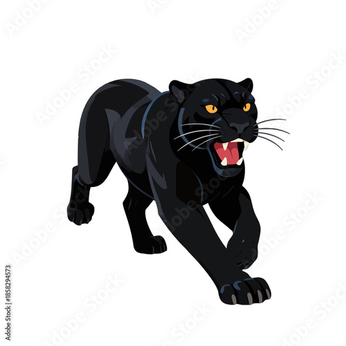 Roaring black panther in aggressive stance