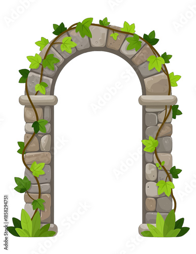 Stone archway covered with green ivy vines