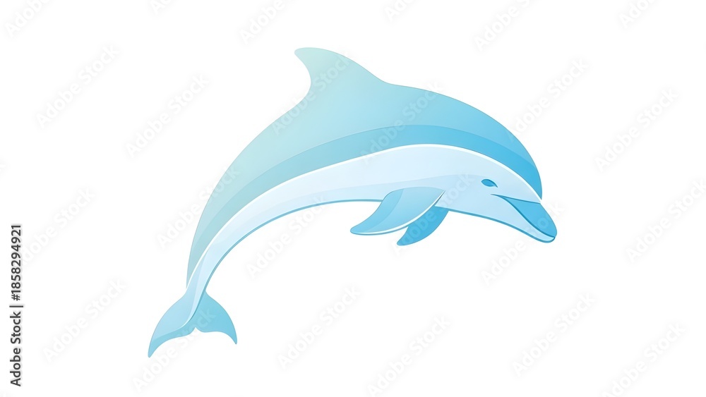 Fototapeta premium Stylized Blue Dolphin Jumping Illustration Isolated on White Background