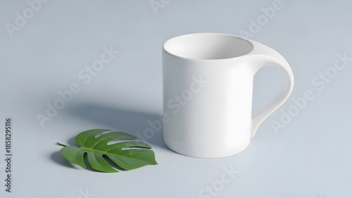 White Coffee Mug with Green Leaf