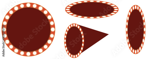 Retro Circular Marquee Sign Board Set with Glowing Light Bulbs for Casino and Circus Design