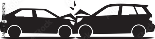 Two Cars Colliding in Road Accident Silhouette, Black and White Vector Illustration