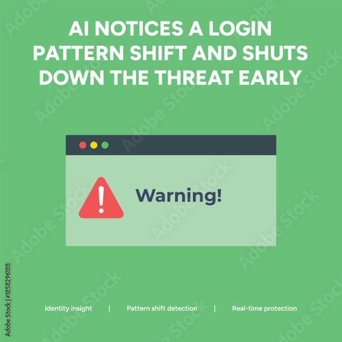 System Warning Window Illustration for AI Pattern Shift Detection and Real Time Identity Protection on Green Background
