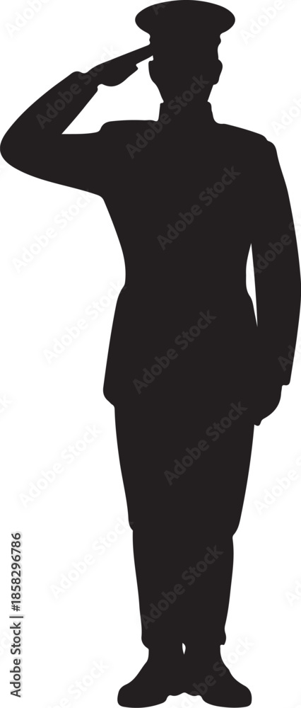Fototapeta premium Military Soldier Saluting Silhouette Black and White Vector Illustration