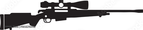 Bolt Action Rifle Silhouette Black and White Hunting and Target Shooting Vector Illustration
