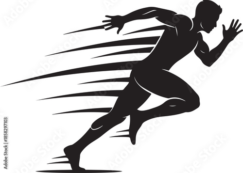 Man running fast in motion with speed lines behind him