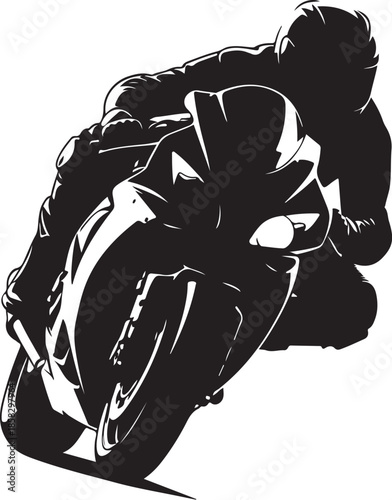 Motorcyclist in dynamic racing pose on sleek bike