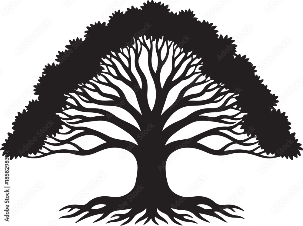 Obraz premium Stunning tree silhouette with sprawling roots and branches