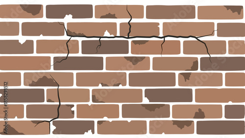 Cracked Brick Wall A Detailed Illustration Showcasing Structural Damage and Decay
