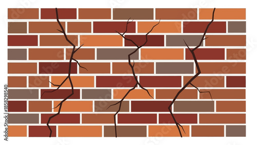 Cracked Brick Wall Vector Illustration of Damaged Construction and Decay, Texture Background