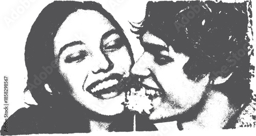 Couple sharing smiles in a black and white vector illustration. Simple and joyful art capturing love and connection.