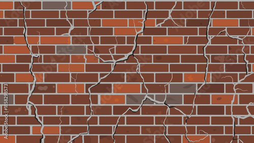 Cracked Brick Wall A Detailed Illustration of Texture and Damage with Brown and Orange Tones