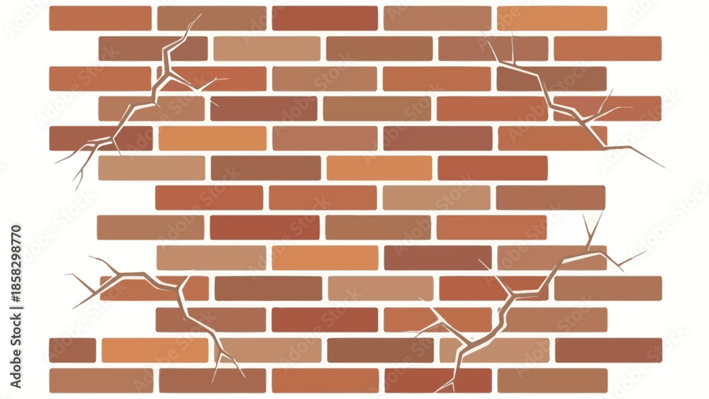 Obraz premium Brick Wall with Cracks A Graphic Representation of Texture and Damage on Isolated White Background