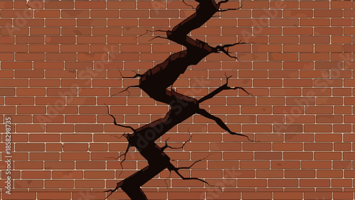 Cracked Brick Wall A Detailed Illustration of Damage and Structural Degradation