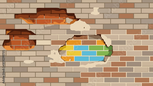Brick Wall with a Hole A Detailed Artistic Depiction of a Damaged Wall