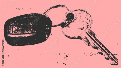 Keys and keychain with a remote for a car. Clean vector illustration featuring a modern design on a pink background, focusing on utility and accessibility.