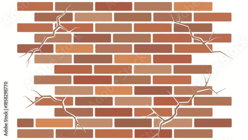 Brick Wall with Cracks A Graphic Representation of Texture and Damage on Isolated White Background