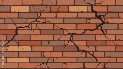 Cracked Brick Wall Texture A Detailed Close-Up of Damaged Masonry with Visible Cracks for Backgrounds