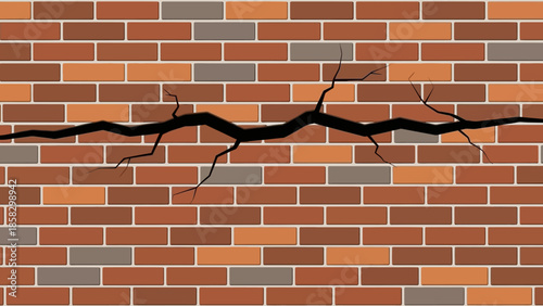 Brick Wall with a Crack Symbolic of Damage, Issues, and Structural Problems