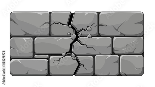 Cracked Stone Wall A Detailed Illustration of Damage and Imperfection on a Brick Surface