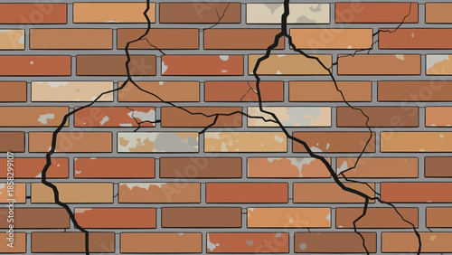 Close-up of Cracked Brick Wall, Illustrating Damage and Decay, Perfect for Backgrounds