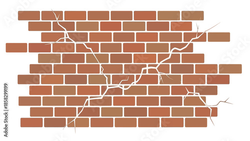 Cracked brick wall illustration. Depicting a damaged, decaying brickwork texture with cracks and a sense of deterioration