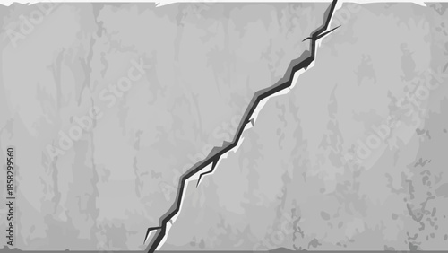 Cracked Concrete A Textured, Grayscale Illustration Detailing Wall Damage and Structural Imperfection