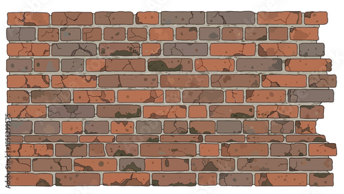 Detailed Close-Up of a Weathered Brick Wall with Various Shades and Textures, Isolated on White