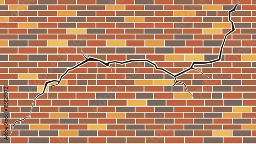 Cracked Brick Wall Texture Damage and Imperfection in a Colorful Masonry Background