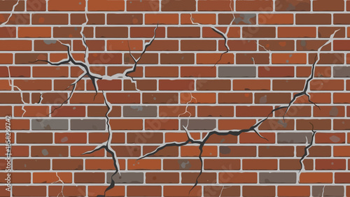 Detailed close-up of a weathered and cracked brick wall, showcasing age and texture