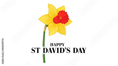 Graphic celebrates "Happy St. David's Day," with large green text on a white background. The central image features a stylized red Welsh dragon, a national symbol. 