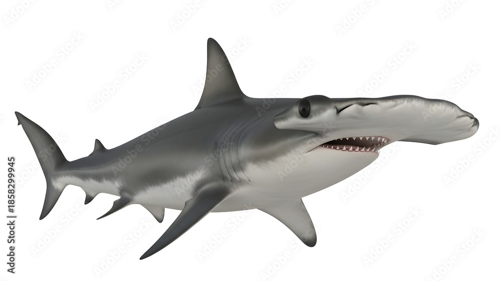 Fototapeta premium Hammerhead shark in clear view with white background ocean animal
