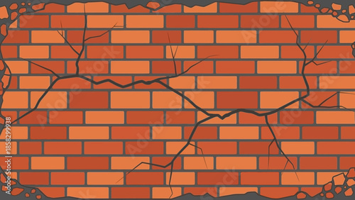 Cracked Brick Wall Texture A Detailed Close-Up of Damaged Masonry with Dark Cracks and Rough Edges