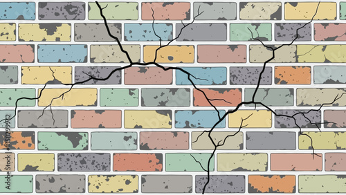Cracked Brick Wall Texture A Colorful and Weathered Design for Backgrounds and Textures
