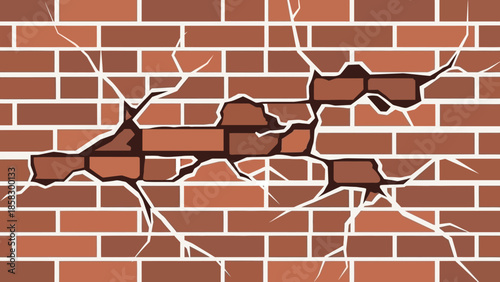 Cracked Brick Wall Damage, Decay, and Deterioration - A Detailed Graphic Illustration