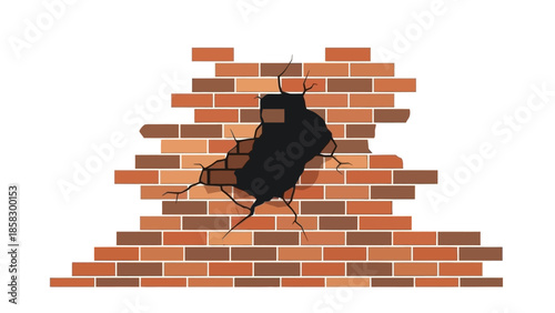 Brick Wall with a Hole A Vector Illustration of Damage and Destruction, Suitable for Design Projects
