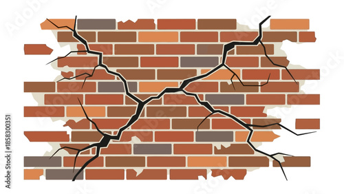 Cracked brick wall illustration A detailed graphic depicting the damage of an old brick facade