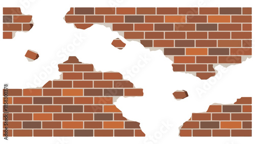 Illustration of a weathered brick wall with sections missing, showcasing the texture and age of the structure