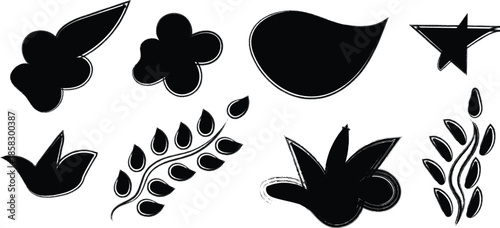 Collection of various black silhouette shapes and floral designs