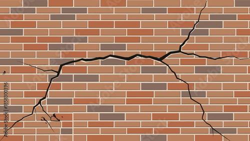 Cracked Brick Wall Damage and Imperfection in a Textured Background with Horizontal Layers